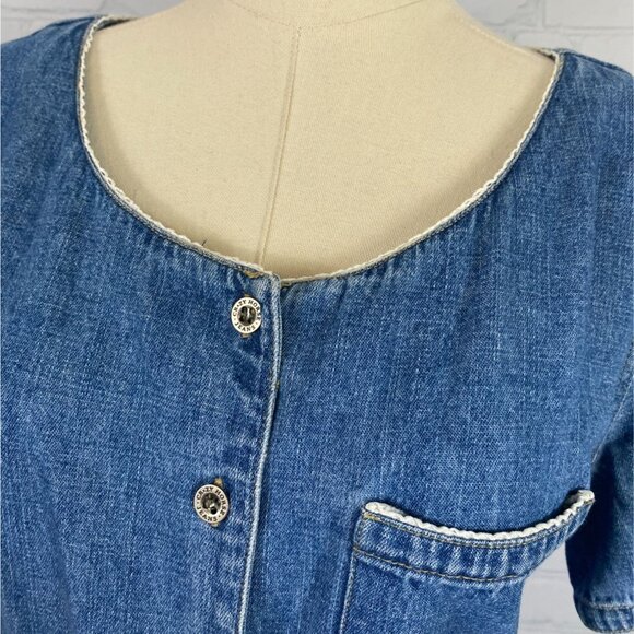 Vintage Western Romantic 12 Denim Babydoll Empire Waist Button Up Maxi Dress - Picture 5 of 13